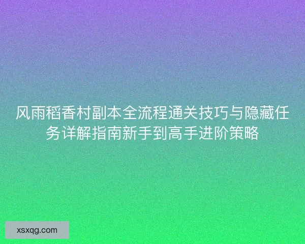 风雨稻香村副本全流程通关技巧与隐藏任务详解指南新手到高手进阶策略